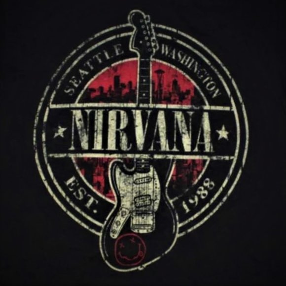Nirvana Est. 1988 Logo Guitar grunge punk rock Official T-Shirt 2XL NWT - Picture 2 of 2